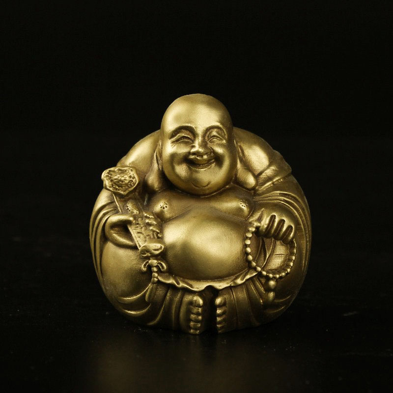纯铜招财弥勒佛摆件笑佛桌面装饰工艺品手工佛像平安车摆件送礼物