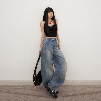 美式复古高腰宽松香蕉裤