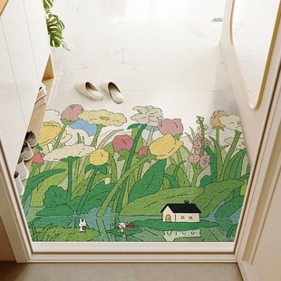 地毯 入户门地垫丝圈可裁剪家用进门卡通植物图案防滑蹭灰ins新款