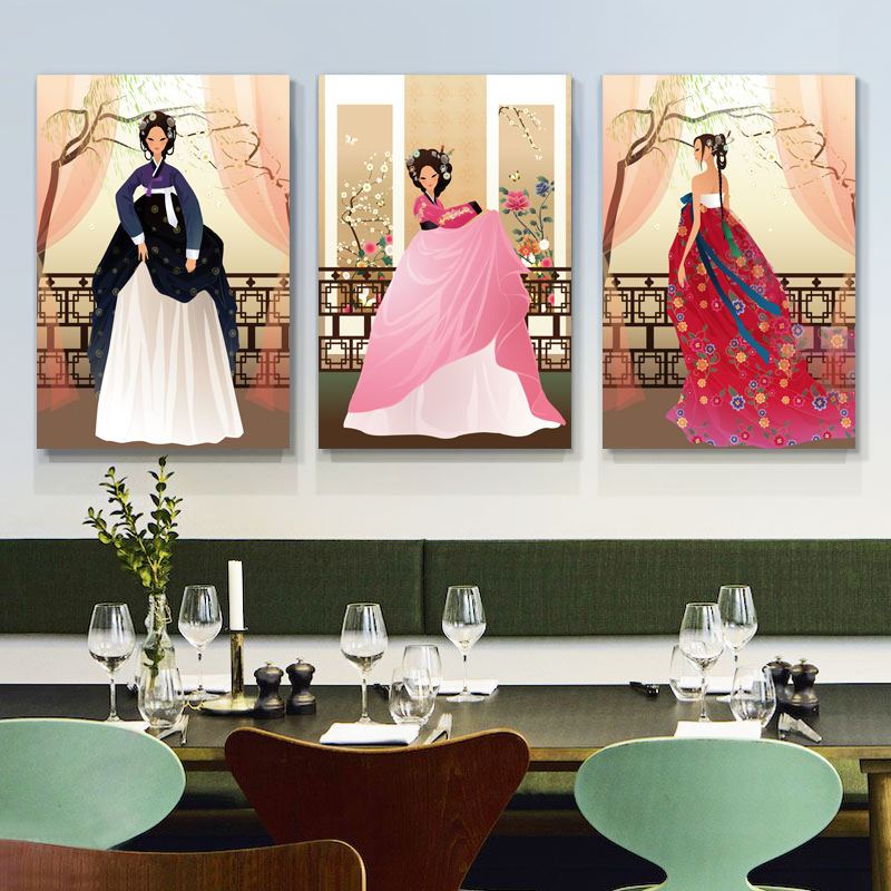 韩国料理店装饰画韩式烤肉餐厅饭店挂画朝鲜民俗人物墙壁画无框画图片