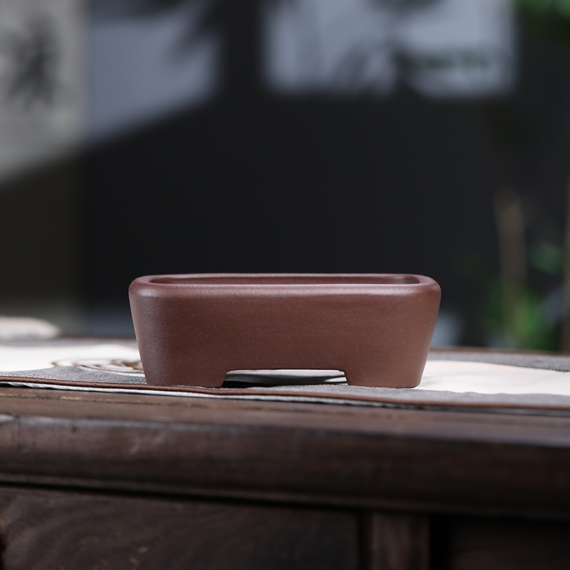 尚扣紫砂 紫泥素面小盆景盆 桌面绿植古雅四方长方花盆松柏手工盆