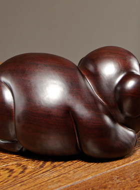 黑檀实木质生肖猪雕刻家居客厅办公室摆设装饰红木工艺品送礼