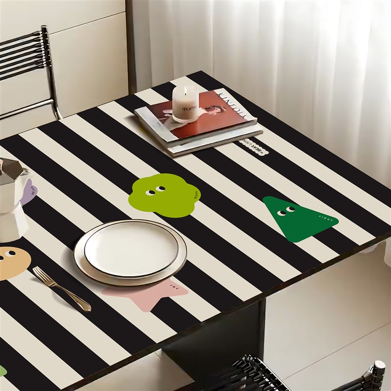 in风多巴胺条纹怪兽皮革桌垫防水防油免洗茶几垫定制pc裁剪