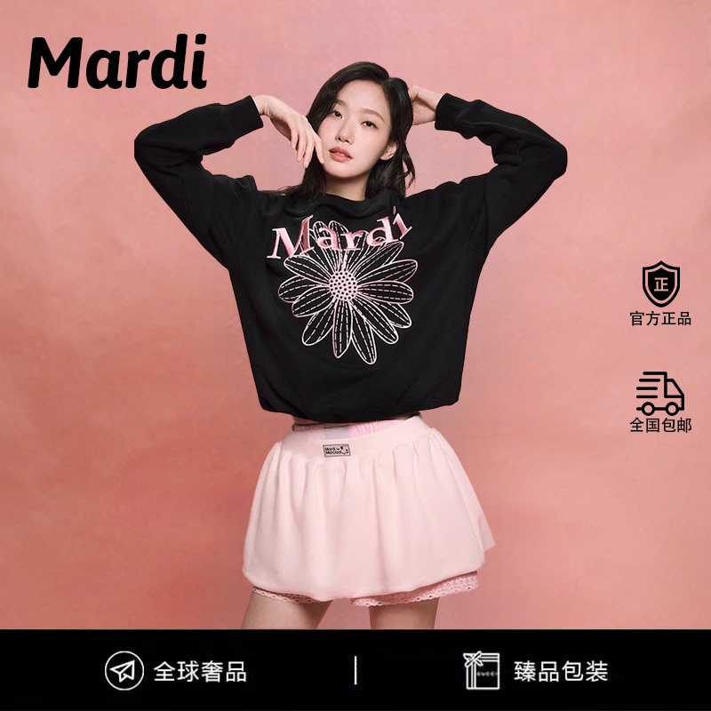 【韩代正品】Mardi小雏菊花圈狗印花圆领套头卫衣2025新款上衣