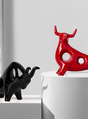 创意陶瓷牛摆件办公室桌面书柜摆设客厅酒柜玄关柜工艺装饰品软装