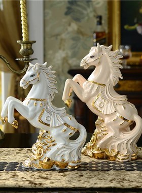 招财欧式陶瓷马办公室金银摆件家居客厅摆设装饰品室内奢华工艺品