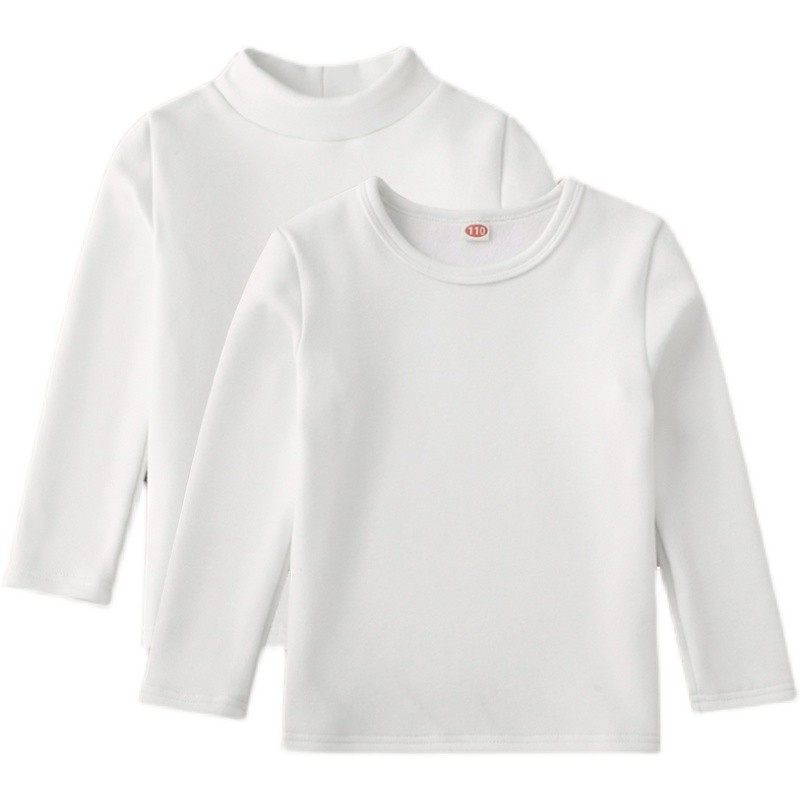 儿童中领打底衫女童半高领保暖内衣男童白色圆领t恤女宝加绒内搭