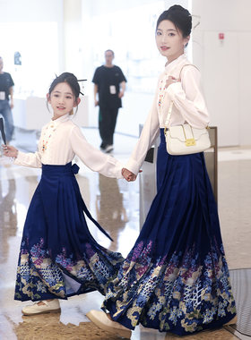 亲子装母女马面裙夏季套装儿童汉服2023新款女童明制唐装古风夏天