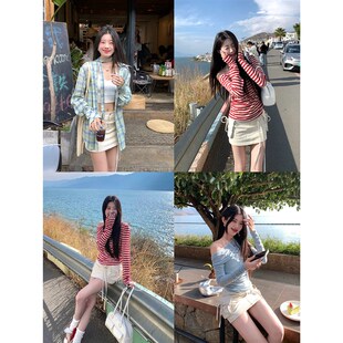 Joeyoo李乔优 西部日落 包臀半身裙女春款高腰显瘦系带米色短裙子