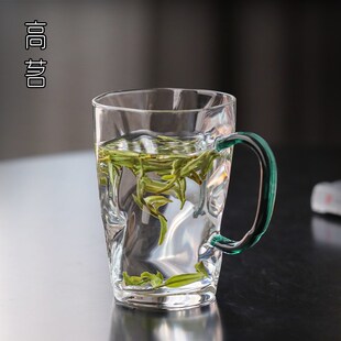 泡绿茶茶杯耐热透明玻璃杯子单层冷泡杯耐高温高硼硅带把手水杯女
