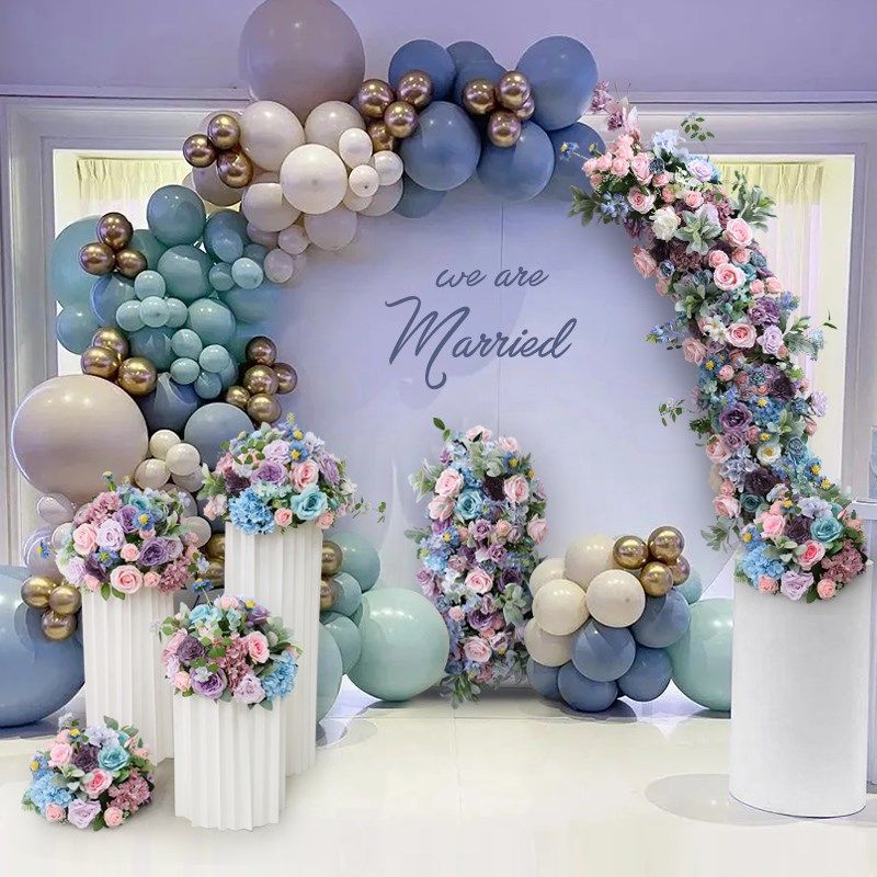 欧式婚礼花艺布置套装蓝色插花酒店迎宾背景花卉服装店橱窗道具花