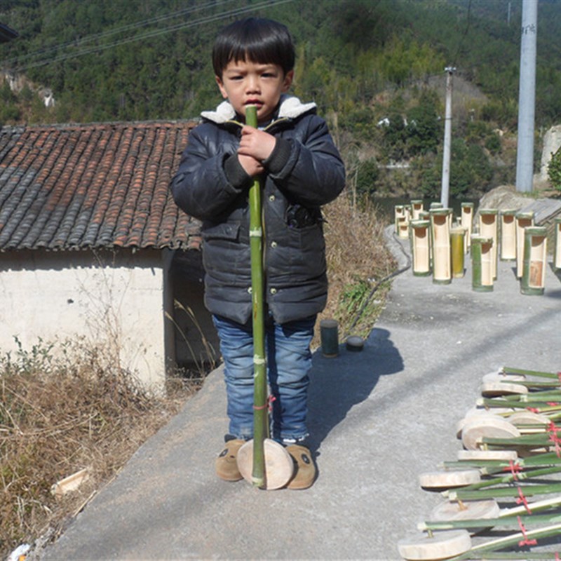 竹子小推车玩具直杆推车手推车独轮推车小孩子游戏道具竹子玩具