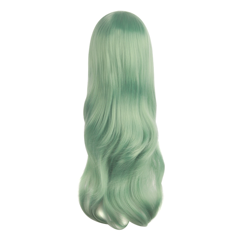 潼漫 cos假发女长发动漫高温丝浅绿色齐斜刘海万用70cm微卷全头套