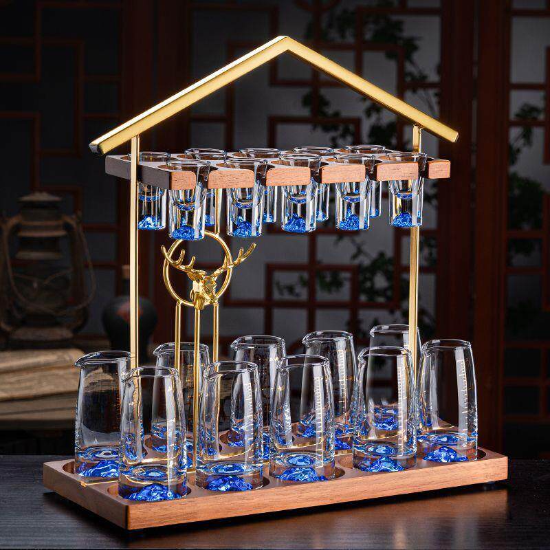 蓝山分酒器中国风白酒杯套装新款收纳酒架子轻奢高档高颜值家用