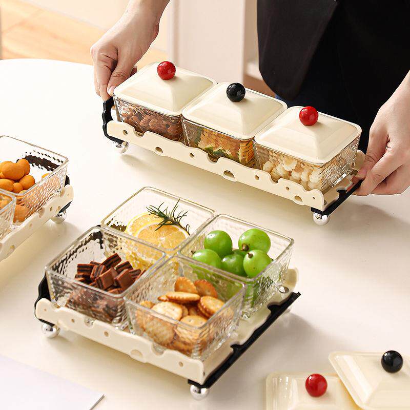 水果盘客厅家用玻璃茶点茶几零食干果糖果小吃碟点心摆放坚果分格