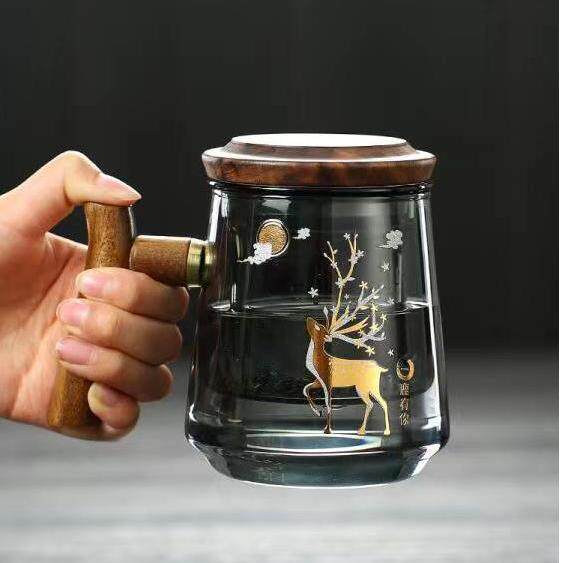 泡茶杯玻璃水杯茶水分离杯加厚杯子泡茶壶带盖茶杯茶具耐高温家用