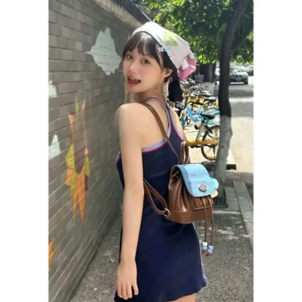 韩国牛仔双肩包包女2025新款潮复古水桶包学生百搭背包手提书包