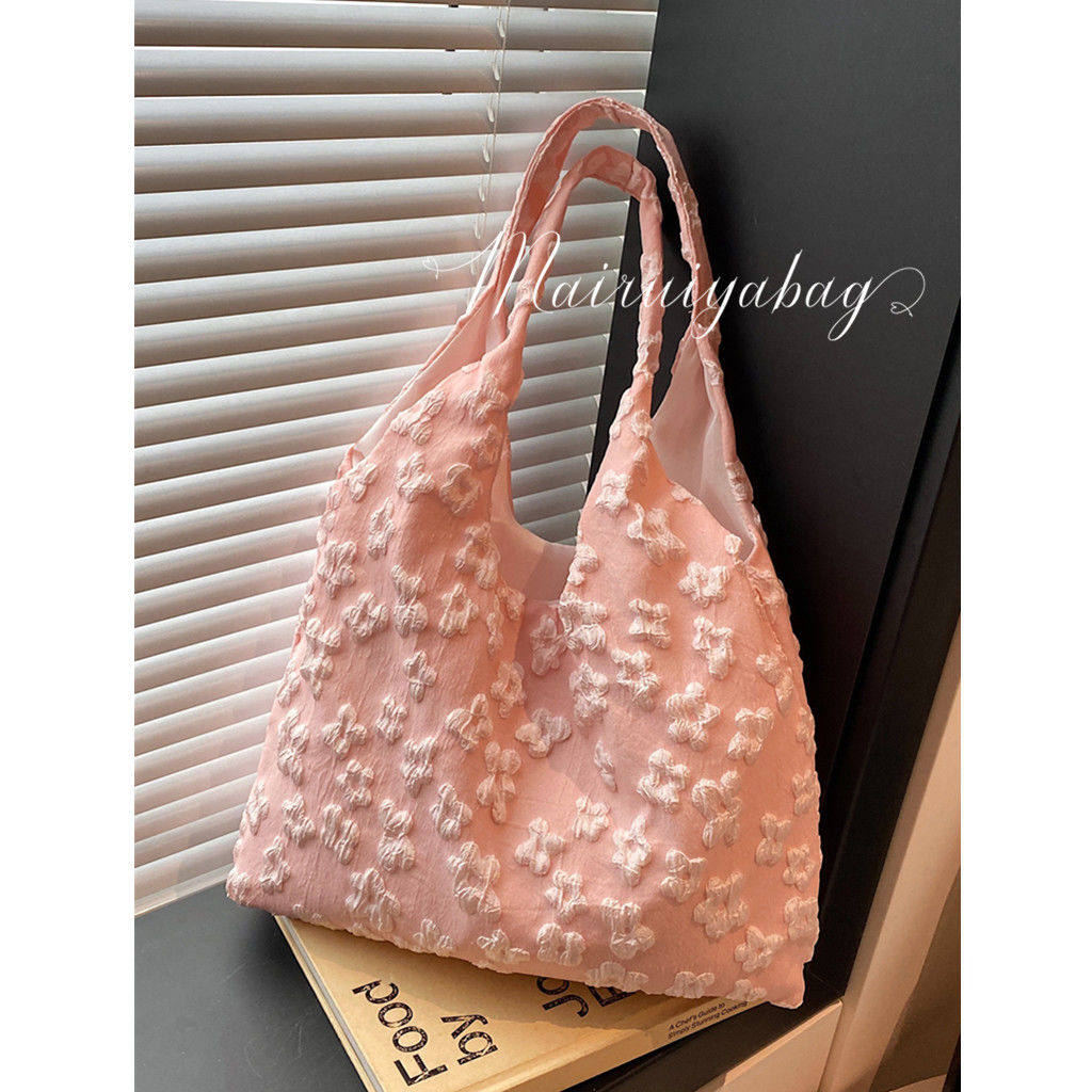 日韩系肌理花朵文艺单肩包ins大容量腋下包夏天仙女包学生帆布袋