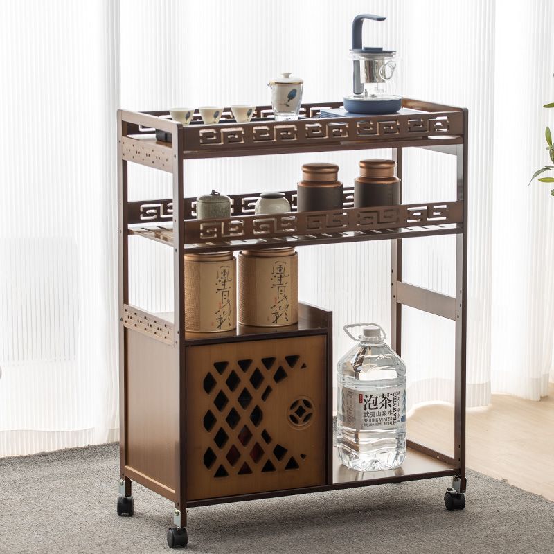 新中式家用移动茶桌客厅小茶台办公室实木茶柜置物架泡茶几茶车