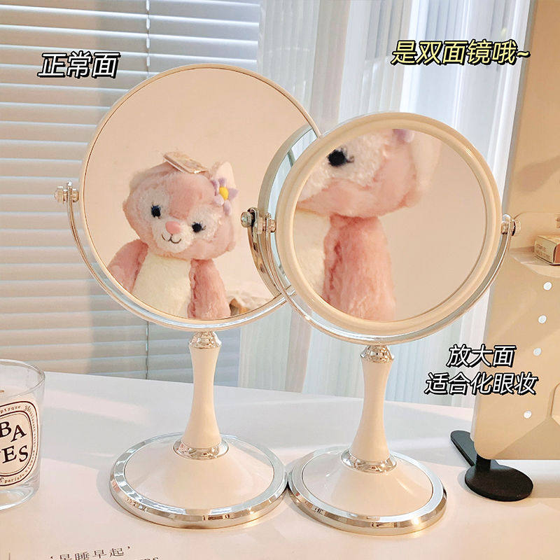 ins风网红复古桌面化妆镜圆形台式大号梳妆台双面镜子简约卧室女