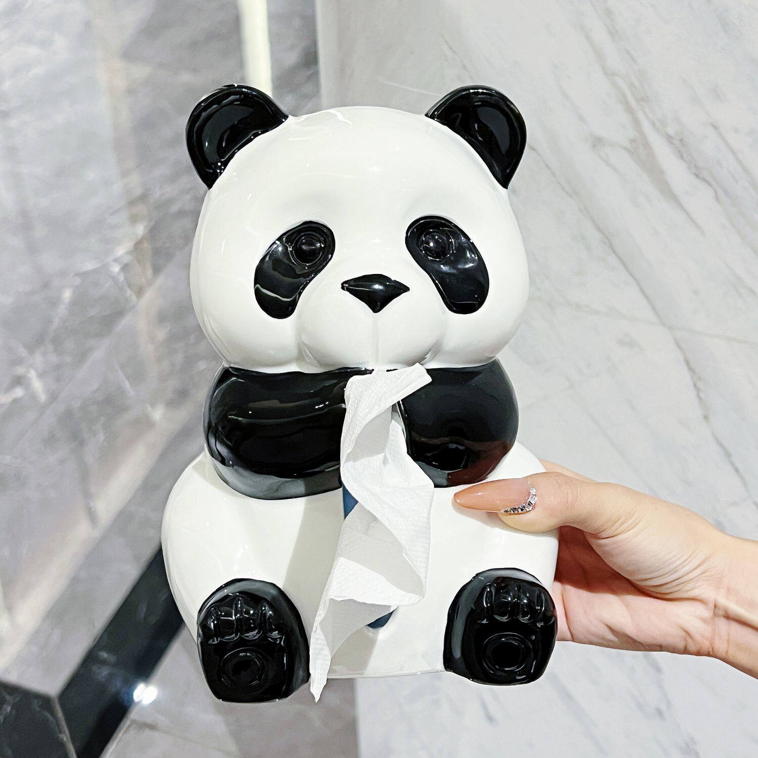 熊猫纸巾盒可爱创意陶瓷客厅摆件收纳精致高级感摆件家用茶几房间