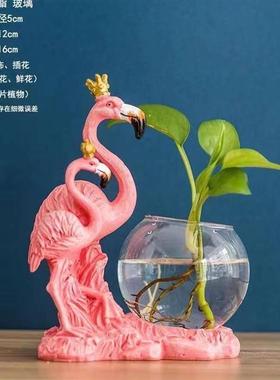 创意火烈鸟玻璃摆件客厅办