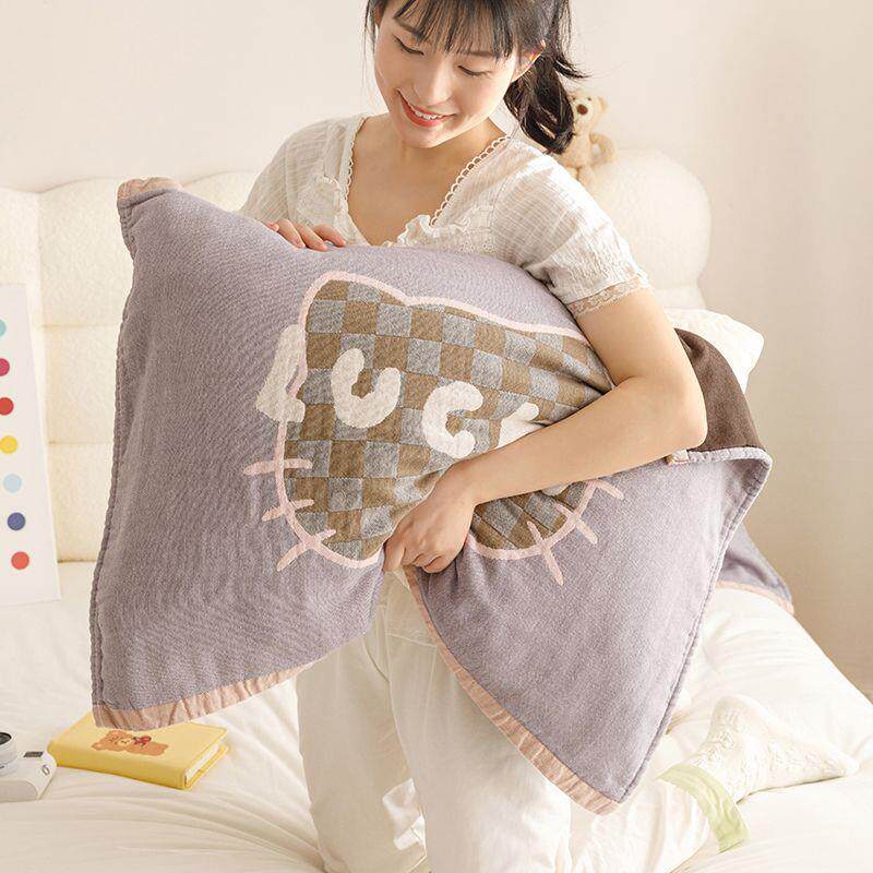 全棉四层纱布枕巾一对装家用吸汗防滑枕头垫巾加大卡通枕头套巾罩