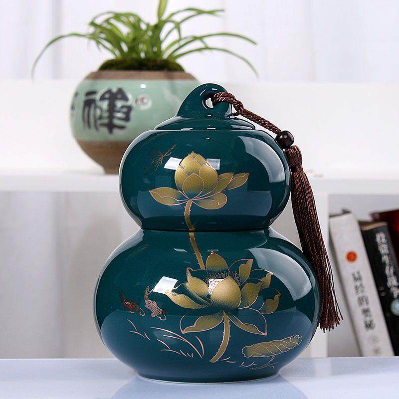 葫芦茶叶罐陶瓷密封罐大号