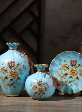 欧式陶瓷花瓶三件套家居客厅电视柜创意装饰品玄关结婚礼品摆件