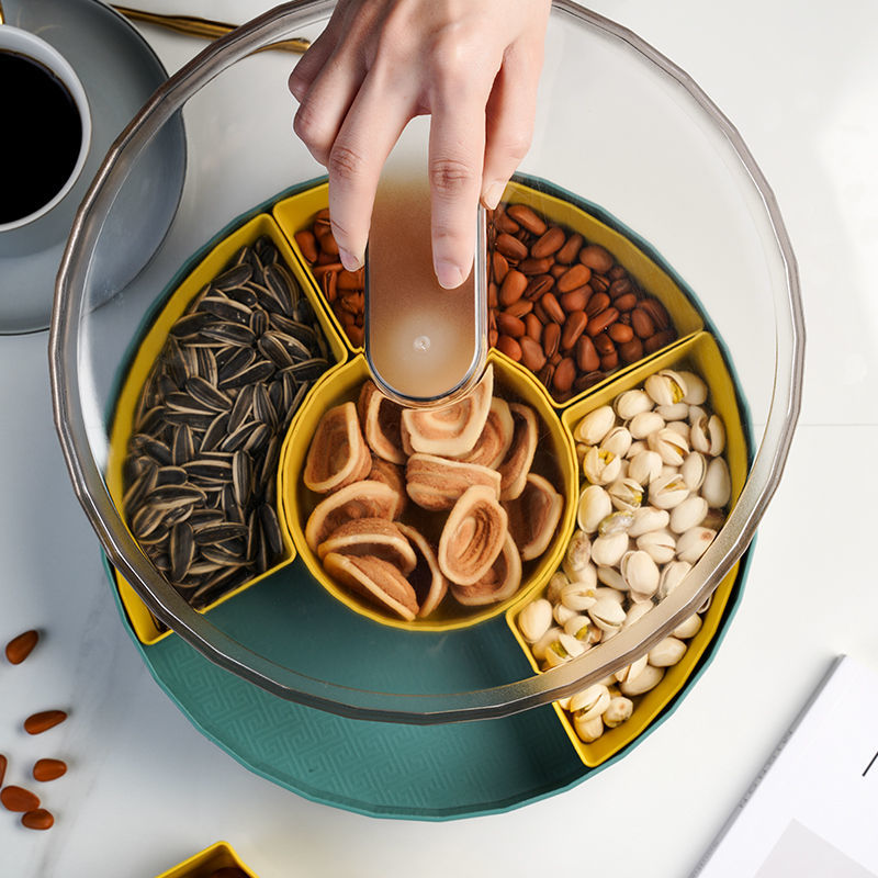 旋转果盘家用糖果盒放瓜子干果盒糖果盒客厅上档次多格零食收纳盒