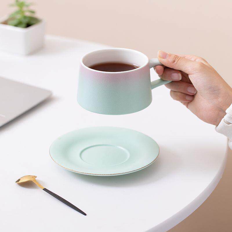 莫兰迪渐变釉咖啡杯高级感陶瓷杯子轻奢高档精致下午茶杯碟套装