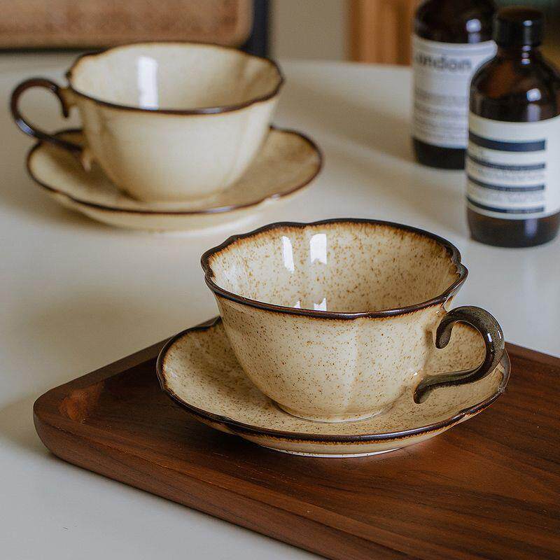 复古窑变釉下彩陶瓷咖啡杯碟拿铁拉花杯下午茶杯碟中古杯