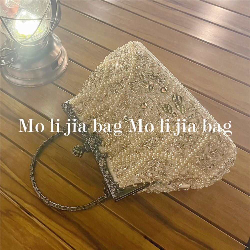 复古重工钉珠evening bags手工珠绣包晚宴包古铜民国风手拎旗袍女