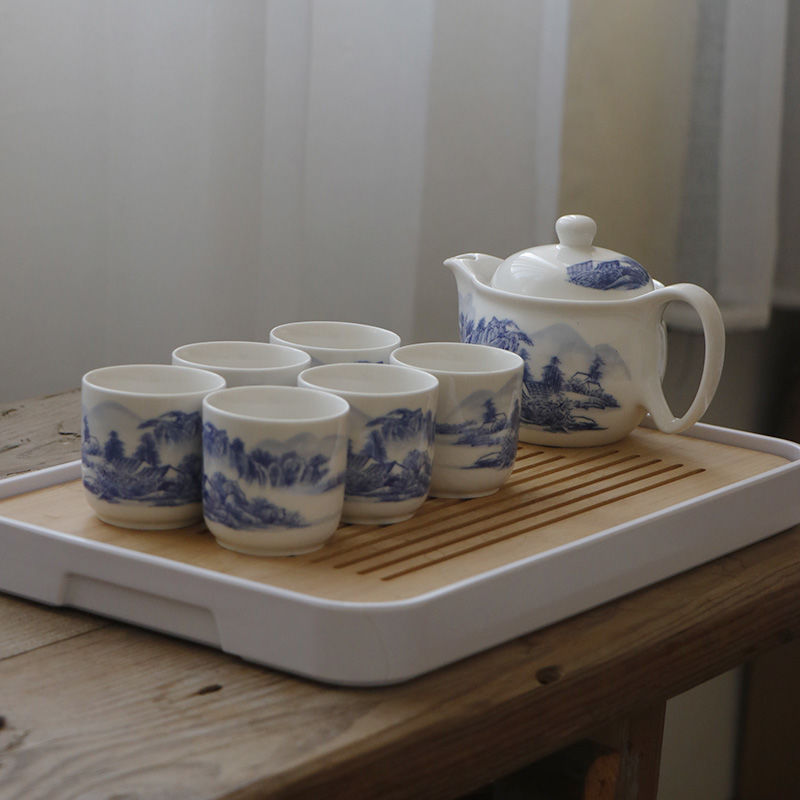 景德镇茶具套装家用茶壶茶杯双层隔热 防烫杯中式古典陶瓷带茶盘