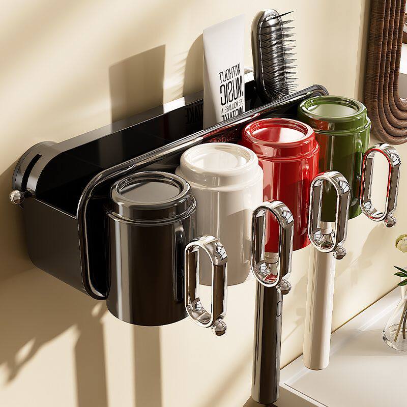 吸盘牙刷置物架壁挂式牙杯牙膏收纳架卫生间免打孔刷牙漱口杯挂架