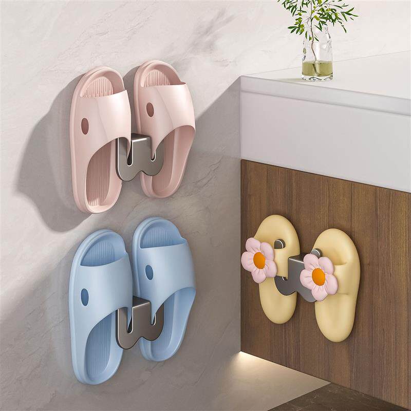 奶油风浴室拖鞋架壁挂式太空铝免打孔卫生间挂鞋子收纳架沥水白色