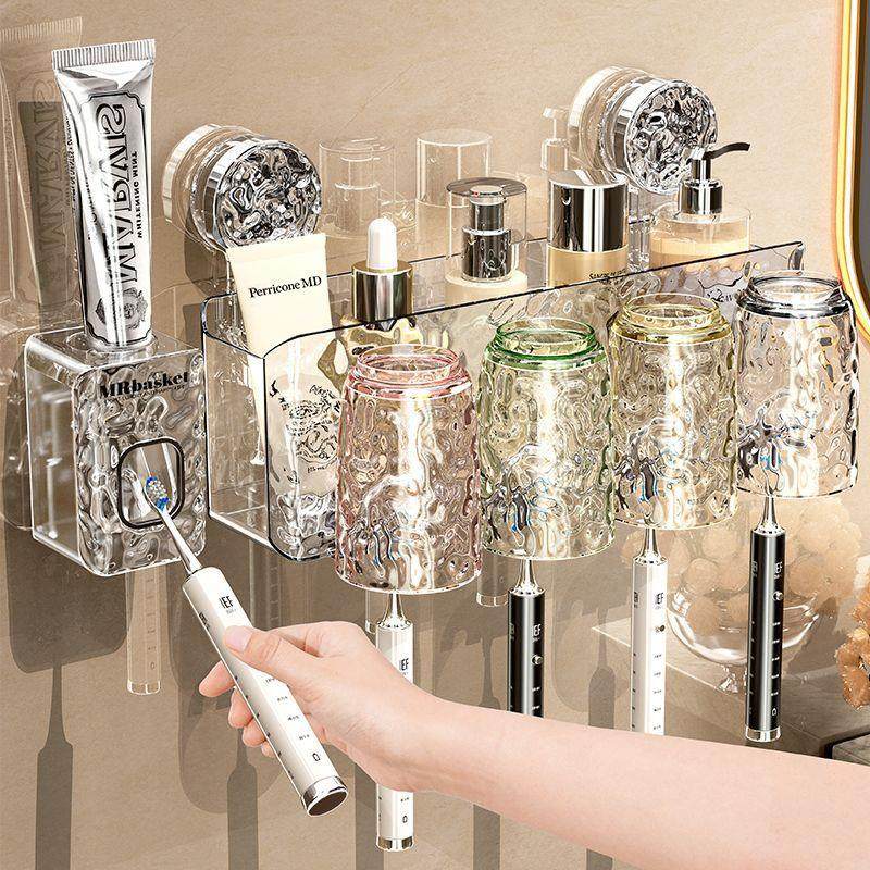 吸盘牙刷置物架免打孔高颜值漱口杯牙杯卫生间壁挂式牙刷牙膏架子