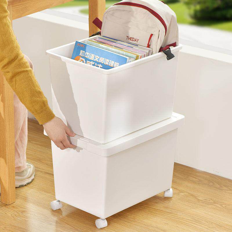 学生桌下书包收纳滑轮书桌箱教室书箱带轮箱子装书本筐零食大容量