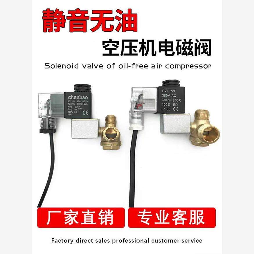 泄压空压机220v排气打气泵电磁阀单向阀电磁阀静音空气压缩机无油