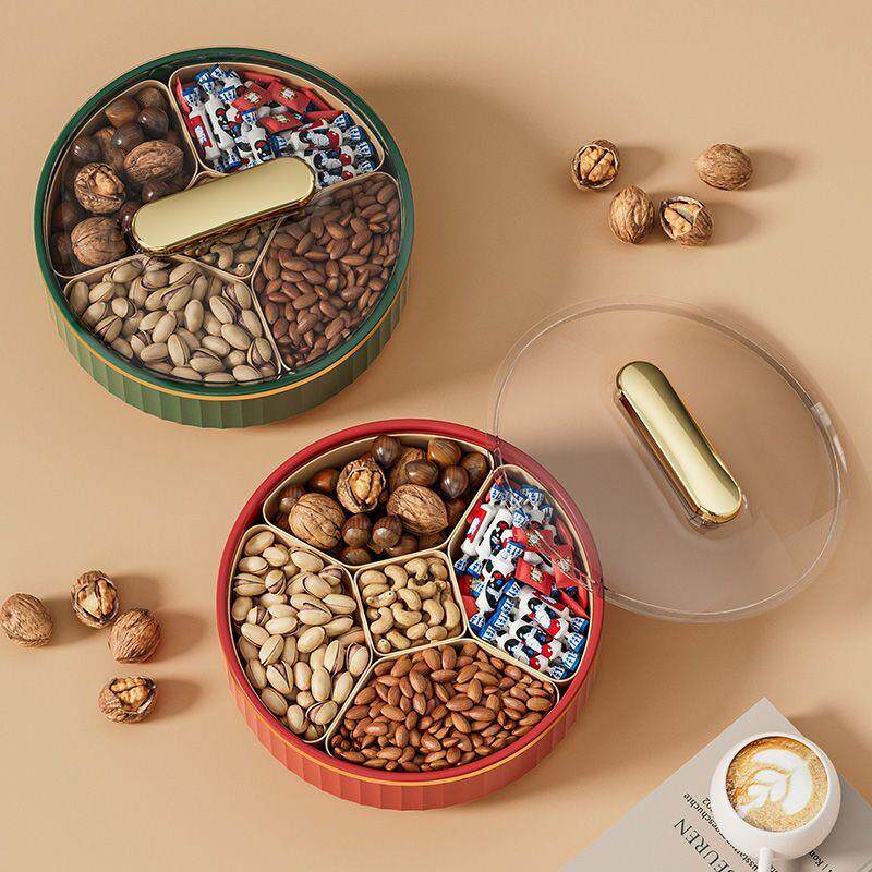 新款旋转高颜值果盘过年客厅糖果坚果摆放盘创意零食大容量收纳盒