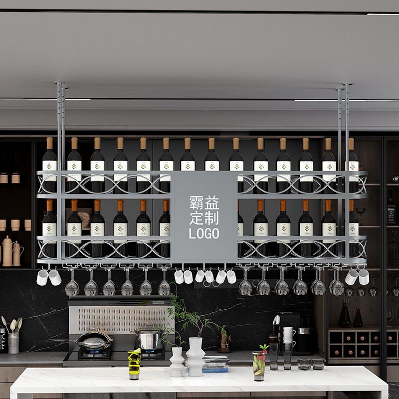 酒吧台悬挂吊杯架倒挂酒杯架创意带灯光高脚杯架家用葡萄酒架摆件