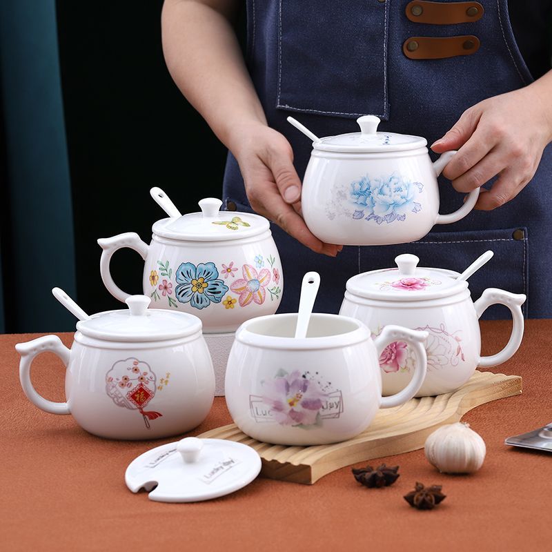 新款陶瓷手柄辣椒油罐盐罐子家用厨房专用罐550ml调味罐