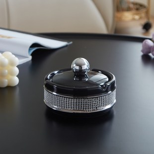 带盖灰缸中古摆件 轻奢奶油风烟灰缸家用客厅陶瓷烟缸茶几卧室个性