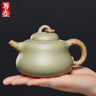 宜兴纯手工紫砂壶名家正宗豆青砂葫芦泡茶壶单壶陶瓷功夫茶具套装