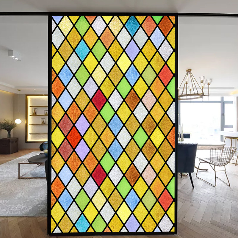 欧式玻璃贴膜透光不透明复古教堂玻璃贴纸彩色窗花贴阳台窗户遮阳