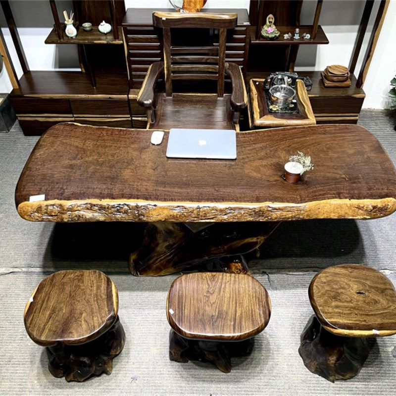 非洲黑檀木根雕小茶台阳台款实木整板茶桌接脚休闲别墅高端类茶几