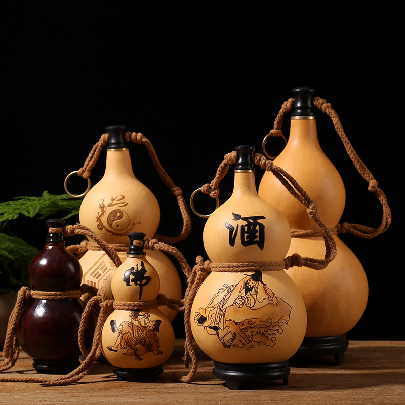 天然酒葫芦装酒水器皿户外随身水壶蜂蜡防渗漏仿古酒瓶摆挂件家居,特色手工艺,葫芦,淘宝优惠券,粉丝福利购,淘宝优惠卷