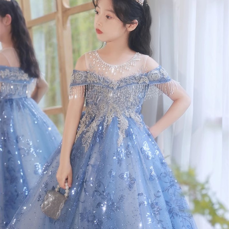 女童晚礼服生日公主裙高端花童婚礼蓬蓬纱儿童小主持人钢琴演出服