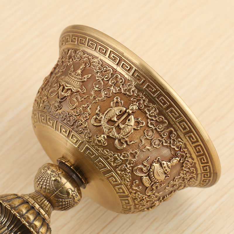 纯铜酥油灯座八吉祥家用装饰铜防风桌面蜡烛台长明灯莲花家居摆件