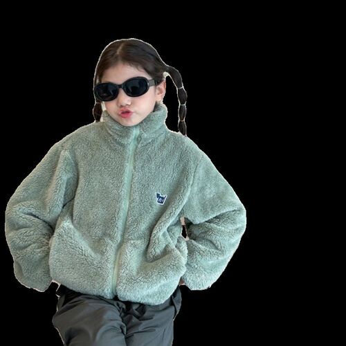 女童毛毛外套2023秋冬新款中大童双面摇粒绒加绒加厚儿童皮草上衣